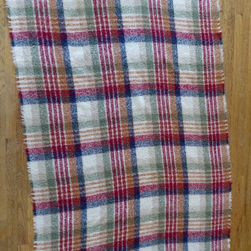 Soft Mohair Tartan Plaid Blanket | Red & Green Check Cozy Farmhouse Cottagecore
